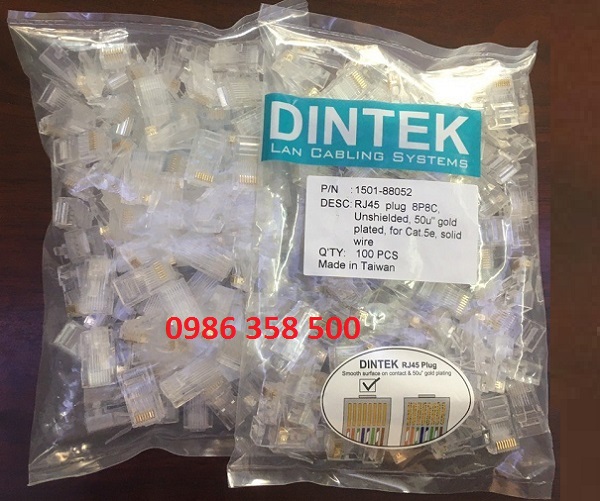 Hạt mạng DINTEK XUYÊN THẤU DÙNG CHO CAT5, CAT6 Cao cấp